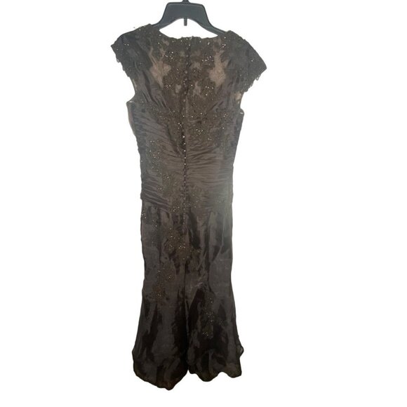 FOREVER YOURS INTERNATIONAL WOMEN'S CHOCOLATE BROWN BEADED EVENING GOWN SZ 8 - Picture 5 of 8
